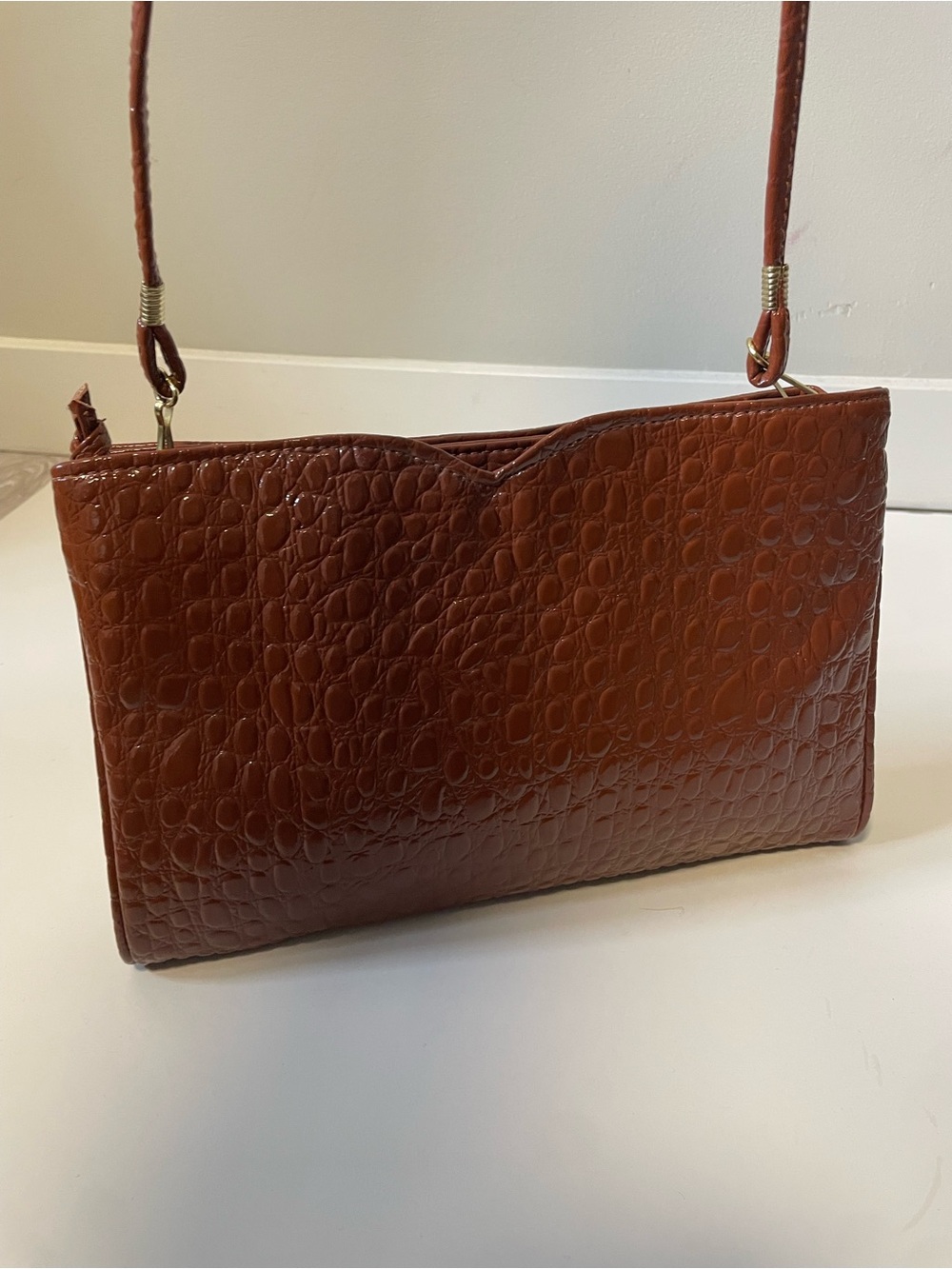 80s 90s Vintage Sweet Spots Cougar Faux Croc Baguette Shoulder Bag Cognac Brown - Picture 4 of 11
